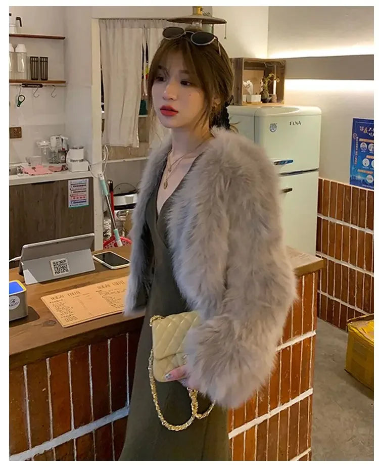 2026 New Winter Womens Faux Fur Coat Fashion Casual Imitation Fox Fur Jacket Short Loose Versatile Womens Fur Coats Top
