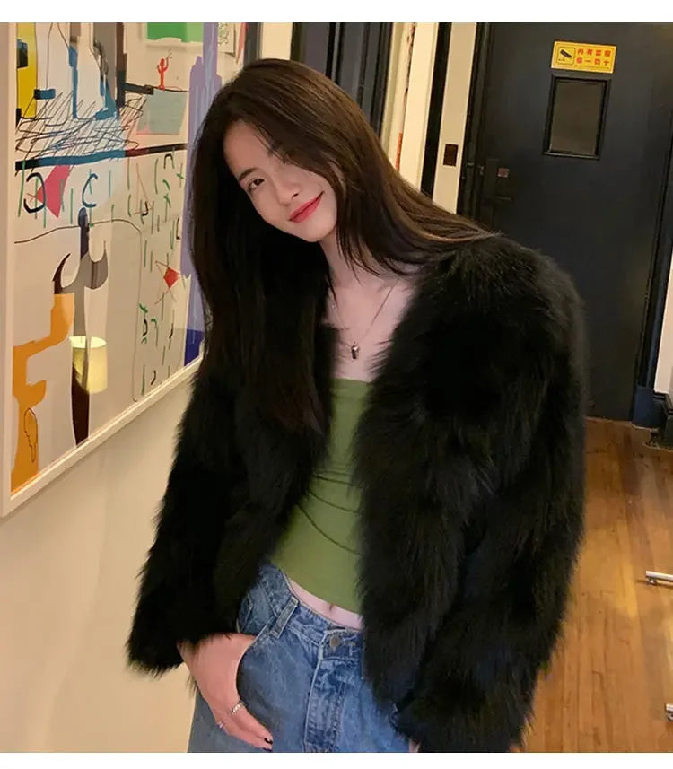 2026 New Winter Womens Faux Fur Coat Fashion Casual Imitation Fox Fur Jacket Short Loose Versatile Womens Fur Coats Top