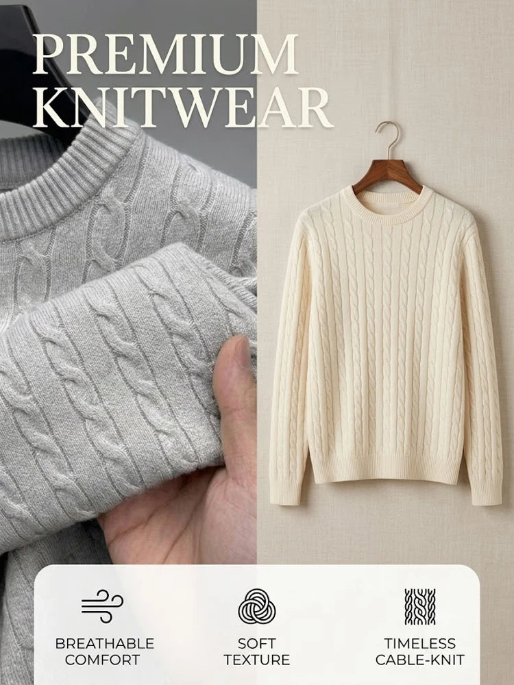 Men's Long Sleeve Cable Knit Sweater Crewneck Pullover Casual Warm Autumn Sweatshirts Knitwear Jumpers Tshirt for Men Streetwear