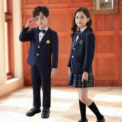 Toddler Student Clothes Sets Kids British Class Outfits Girls Jacket Plaid Skirt Suits Children Formal Dress Boys School Uniform
