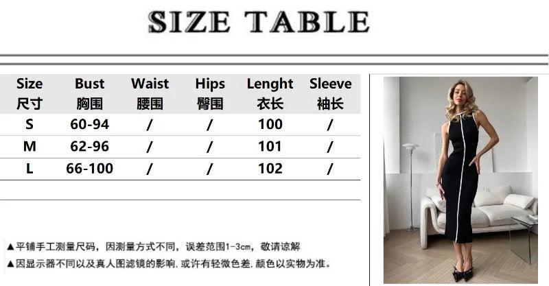 Women Ribbed Knit Midi Dress Sleeveless Bodycon Pencil Dress Elegant British High Street Daily Office Chic Slim Long Dress