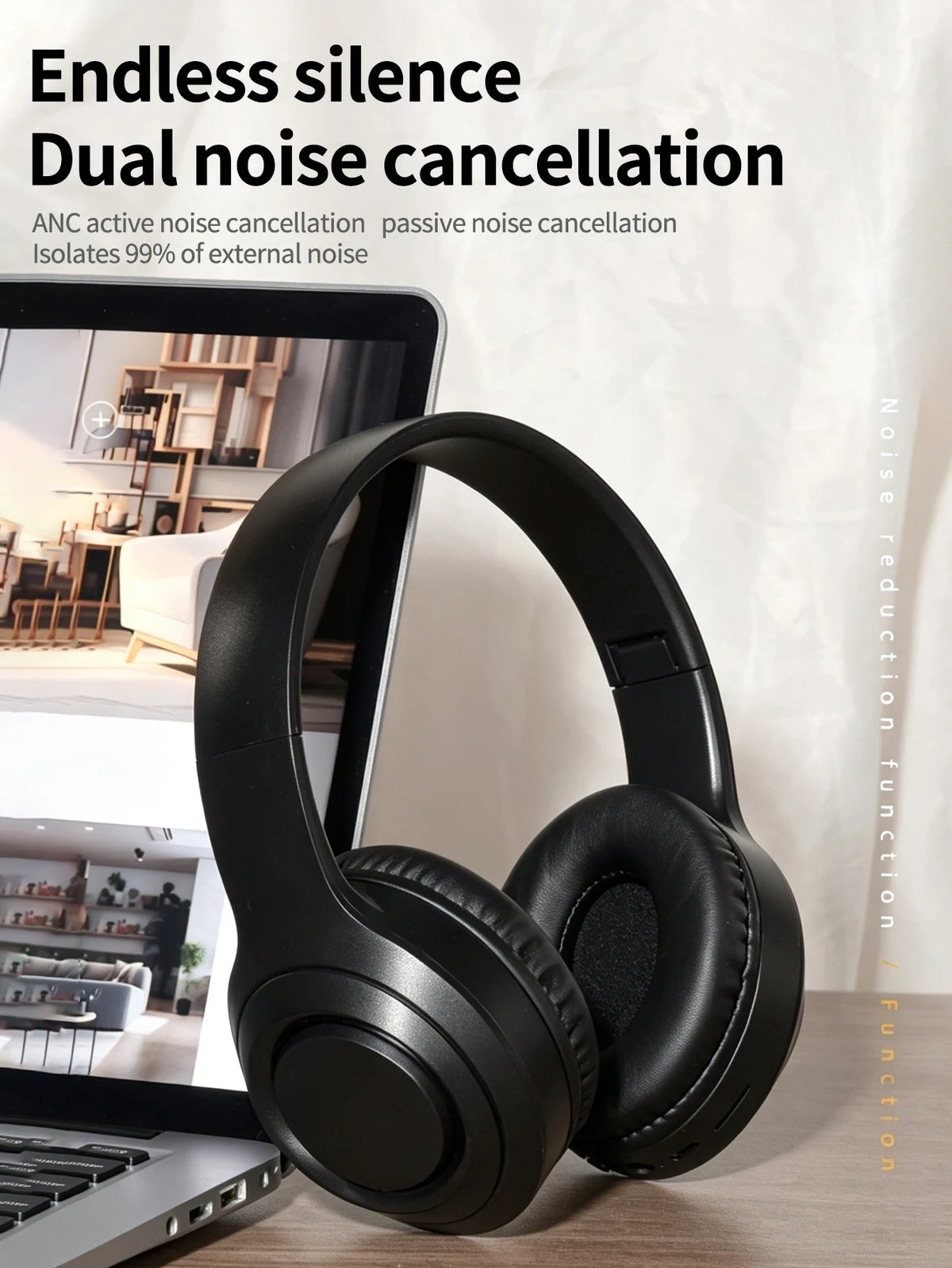 Wireless Over-Ear Bluetooth Headphones, Long-Lasting Battery Life, Foldable Design for Easy Storage, Low Latency for Gaming