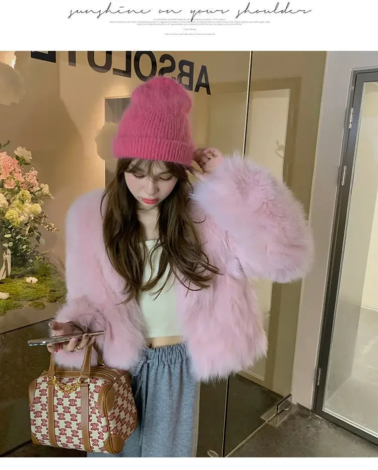 2026 New Winter Womens Faux Fur Coat Fashion Casual Imitation Fox Fur Jacket Short Loose Versatile Womens Fur Coats Top