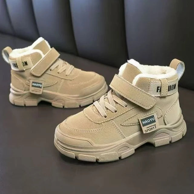 Kids Winter Warm Snow Boots Boys Fleece Lined Cotton Shoes Non Slip Thick Sole Sports Sneakers for School Age Children Outdoor