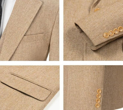 Mens Suits  3 Piece  Herringbone Tweed Wool Double Breasted Vest  Slim Fit Suit Prom Tuxedos Groomsmen For Wedding(Blazer+Vest