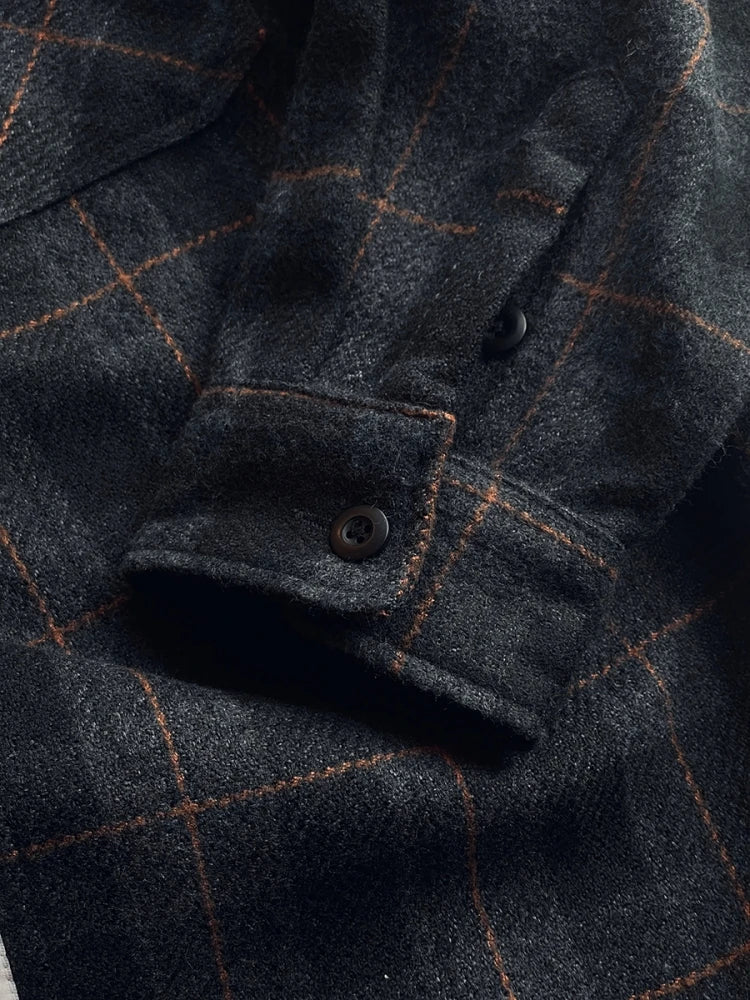 Mens Flannel Shirts American Vintage Streetwear Thick Plaid Oversized Cargo Long Sleeve Loose Fit Casual Workwear Autumn Winter