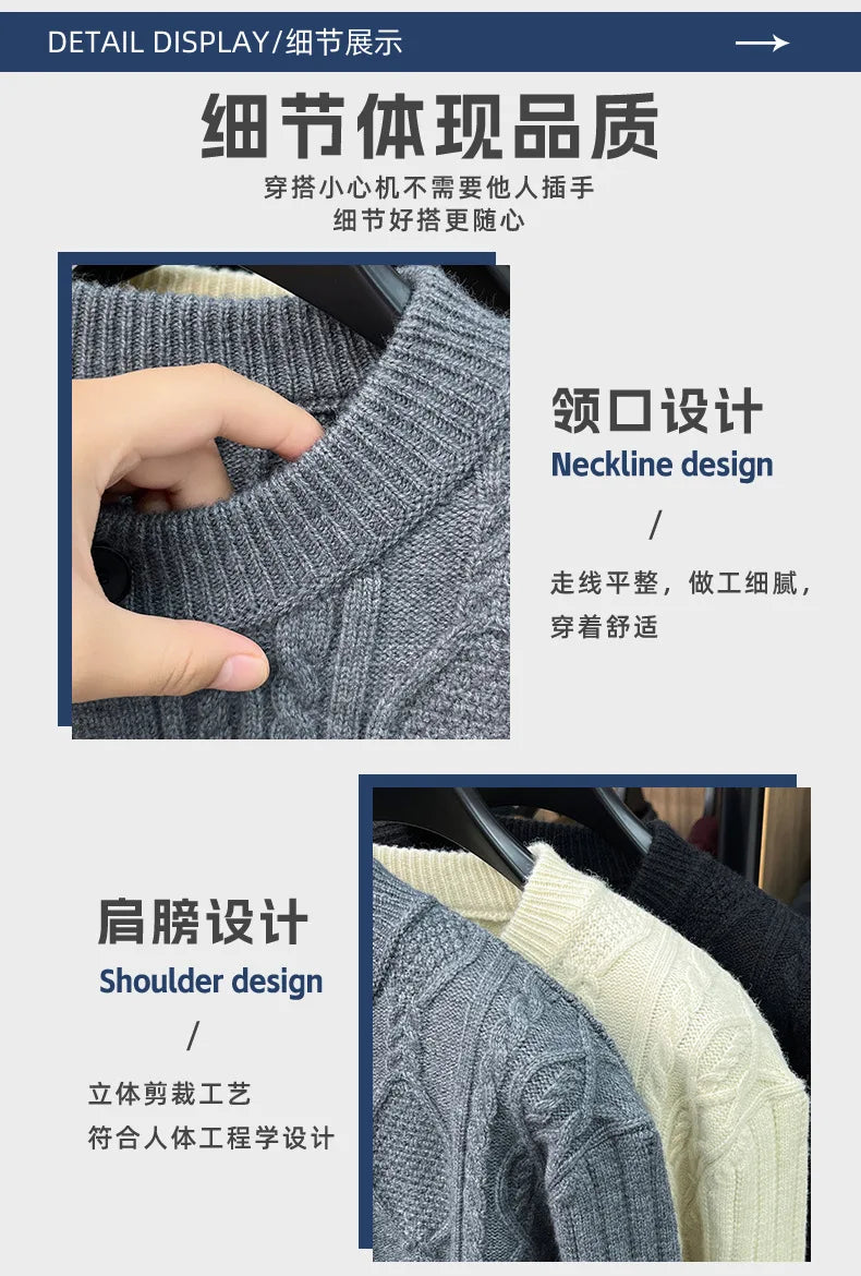 Men Cable Knit Cardigan Stand Collar Button Down Thick Warm Old Money Style Knit Coat For Autumn Winter