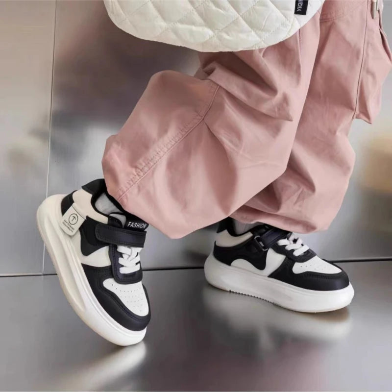 Kids Sports Shoes Spring Autumn Simple Black White Boys Girls Casual Sneakers Thick Sole School Causal Children Basketball Shoes
