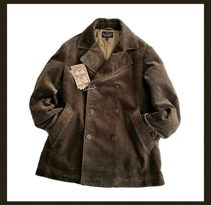 Amekaji Wear Clothes Men Corduroy Double Breasted Suit Cotton Coat Jacket American Retro Casual
