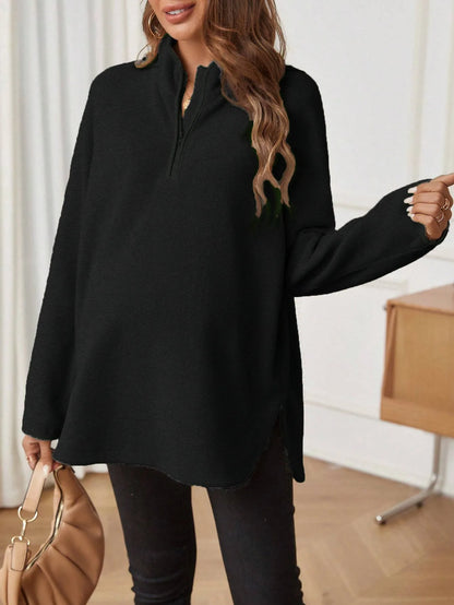 Maternity Clothes for Women Autumn Winter Pregnant Dresses Photoshoot Clothing Fashion Plain Zipper Loose Long-sleeved T-shirt