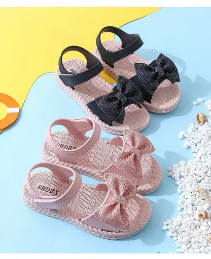 Kids Shoes Summer Sandals for Girls Bow Non-slip Soft Soled Versatile Solid Korean Children Sweet Princess Shoes Beach Sandals