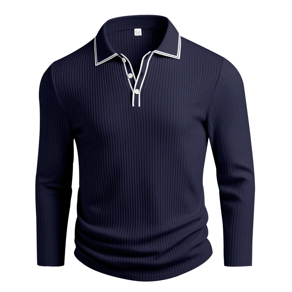 New Men's Long Sleeve Knitted Polo Shirt Classic Cotton Knit with Button Placket Business Casual & Golf Top Spring Autumn Shirts
