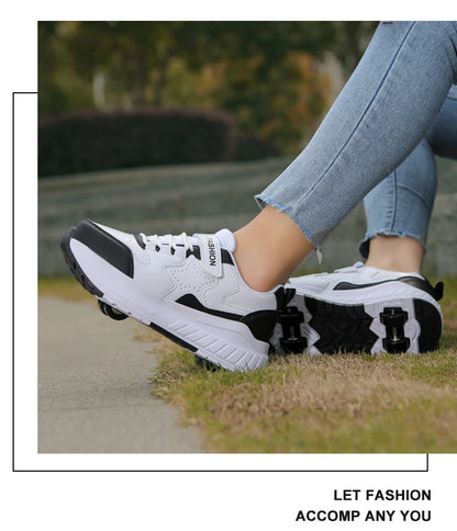 Kids Roller Skate Shoes Fashion Casual Sports Children 4-Wheels Sneakers for Boys and Girls Gift Nice Footwear