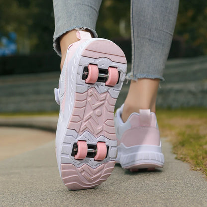 Kids Roller Skate Shoes Fashion Casual Sports Children 4-Wheels Sneakers for Boys and Girls Gift Nice Footwear