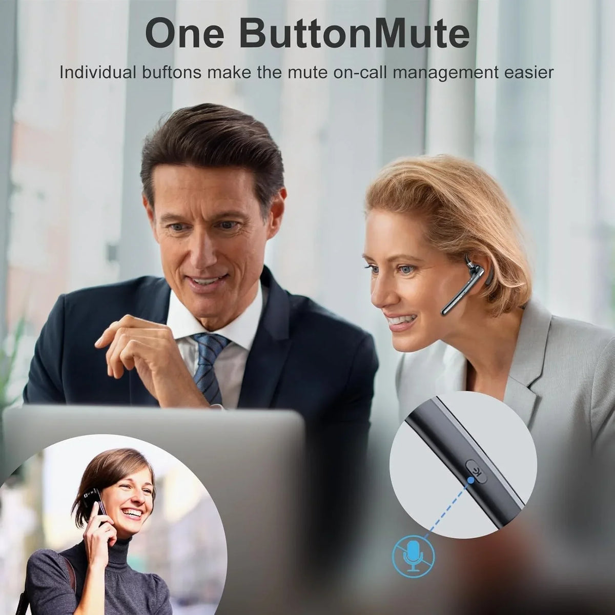 Bluetooth 6.0 Business Wireless Earphone Left Right Ear Universal LED Display With Mic Headset Ultra-long Standby For Car Driver