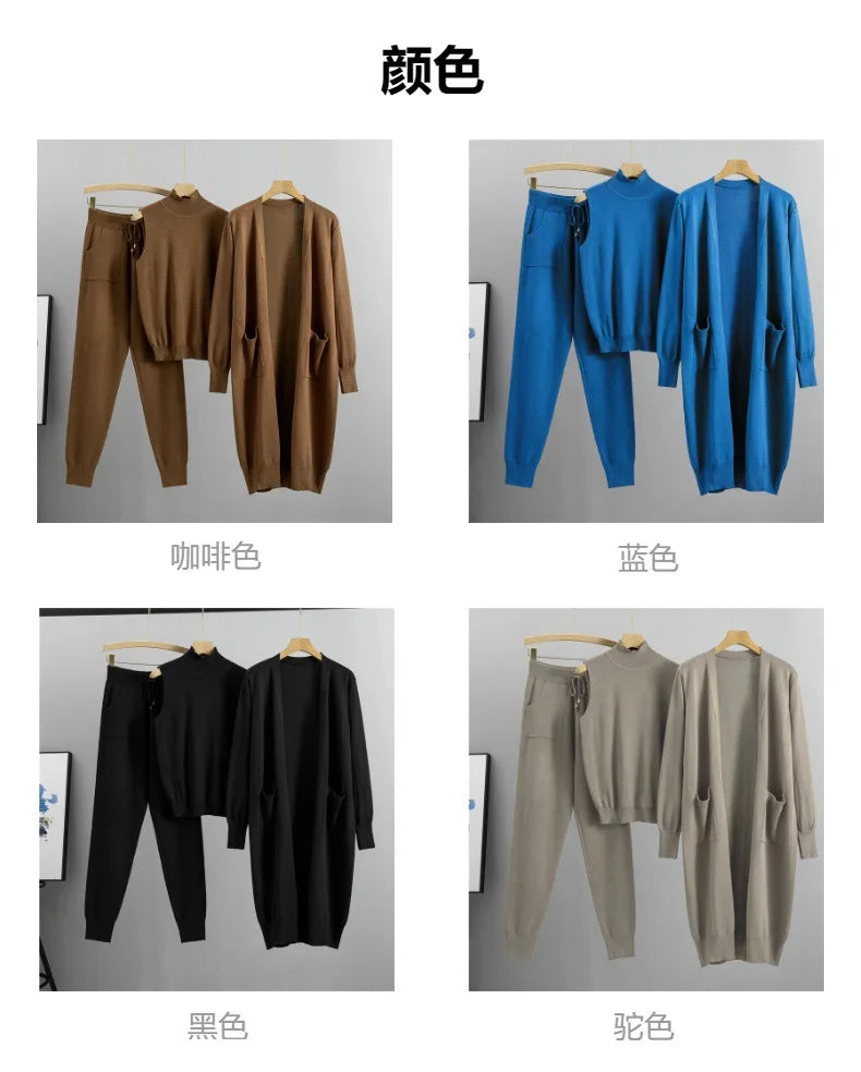Clothes for Women 2026 Winter Autumn 3 Piece Women Fashion Knitted Top Pant Set Ladies Sweater Suit Ladies Women Suit Outfits