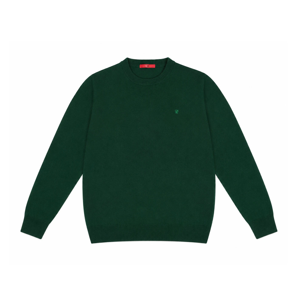 CH Men's  Crew Neck Sweater Slim Fit Long Sleeve Knit Pullover with Red Embroidery Business Casual Top