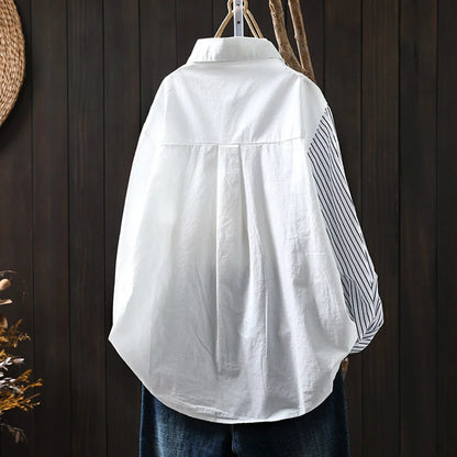 Fall Clothes 2026 Women Cotton Lace Striped Patchwork Shirts Long Sleeve Blouses for Lady Tops Office Wear Women Fashion Blouses