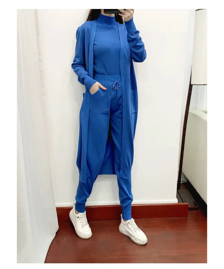 Clothes for Women 2026 Winter Autumn 3 Piece Women Fashion Knitted Top Pant Set Ladies Sweater Suit Ladies Women Suit Outfits