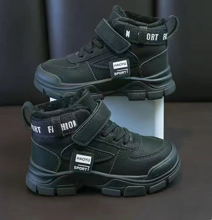 Kids Winter Warm Snow Boots Boys Fleece Lined Cotton Shoes Non Slip Thick Sole Sports Sneakers for School Age Children Outdoor