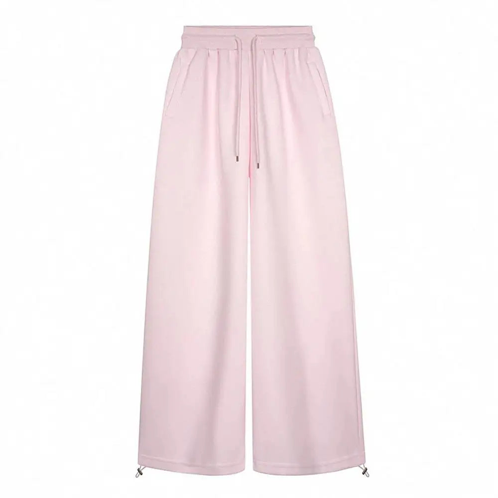Pink Hooded Sweatshirt Set Women's Winter Loose Fit Thickened Fleece Drapey Wide Leg Pants Two Piece Set Casual Sportswear