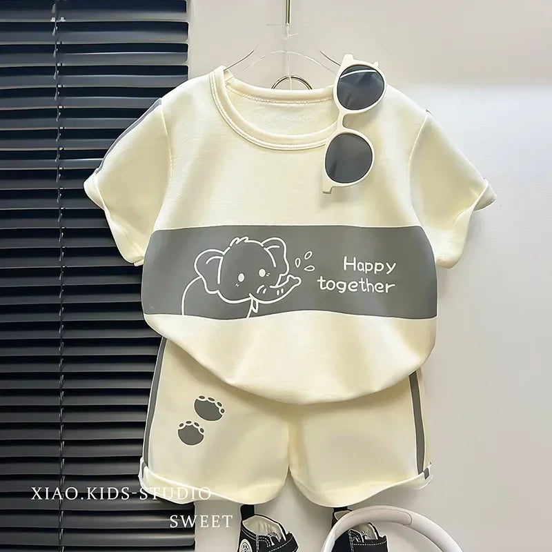 Kids Clothes Cotton Set Short Sleeve Suit Baby Girls Boys Set Summer Tops +short Children&