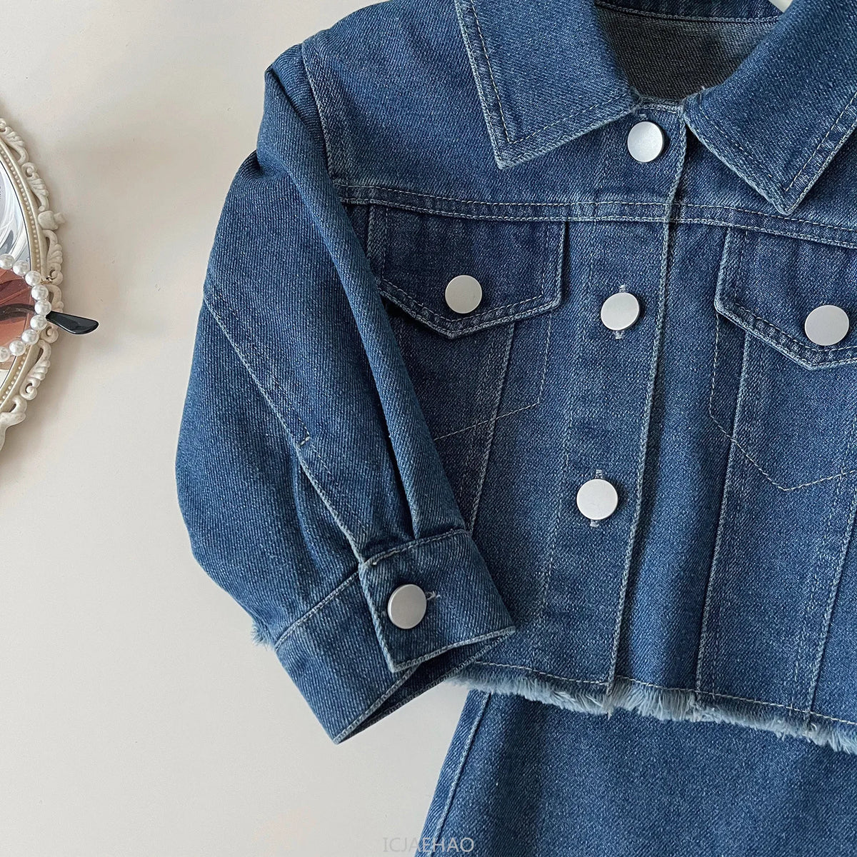 Teen Girl Clothes Little Baby 2 Piece Clothing DenimPiece Sets Fashion Children Autumn Outfits Kids Jacket and Long Skirts Two