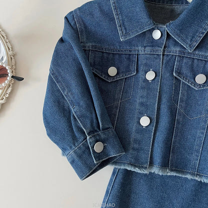 Teen Girl Clothes Little Baby 2 Piece Clothing DenimPiece Sets Fashion Children Autumn Outfits Kids Jacket and Long Skirts Two