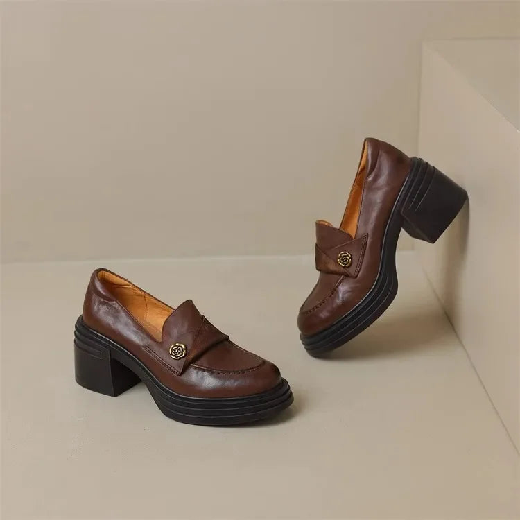 Women High Heel Shoes 2025 Retro Spring Autumn Performance Causal Women&