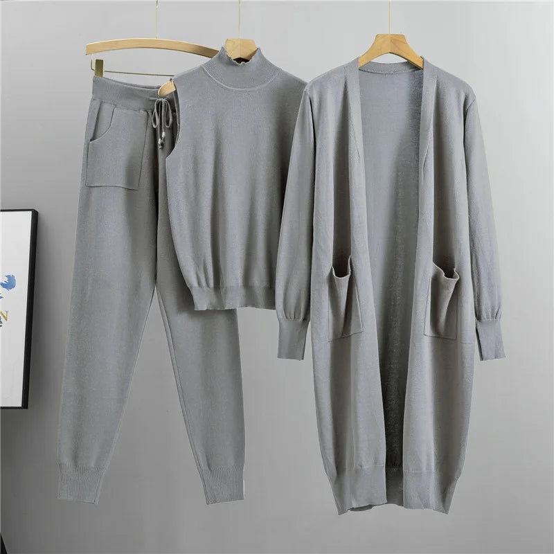 Clothes for Women 2026 Winter Autumn 3 Piece Women Fashion Knitted Top Pant Set Ladies Sweater Suit Ladies Women Suit Outfits