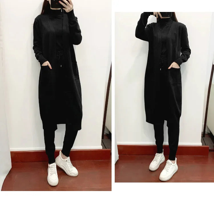 Clothes for Women 2026 Winter Autumn 3 Piece Women Fashion Knitted Top Pant Set Ladies Sweater Suit Ladies Women Suit Outfits