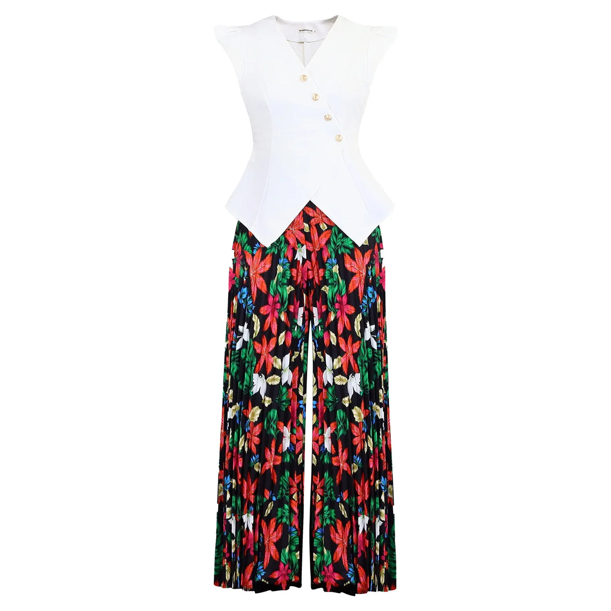 African Clothes For Women 2026 Summer 2 PCS Set Dashiki Outfits Sleeveless Tops And Pleated Pants Suit Birthday Party Gowns