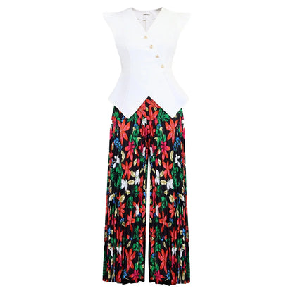 African Clothes For Women 2026 Summer 2 PCS Set Dashiki Outfits Sleeveless Tops And Pleated Pants Suit Birthday Party Gowns