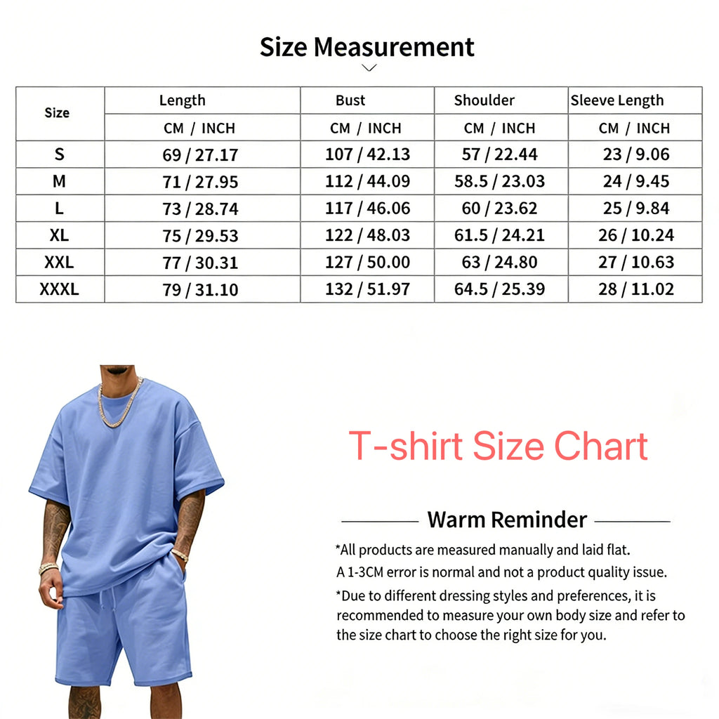 Men's Two-Piece Clothing Set, Loose Round-Neck T-Shirt and Shorts Set, Casual Sportswear, Perfect for Summer