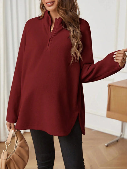 Maternity Clothes for Women Autumn Winter Pregnant Dresses Photoshoot Clothing Fashion Plain Zipper Loose Long-sleeved T-shirt