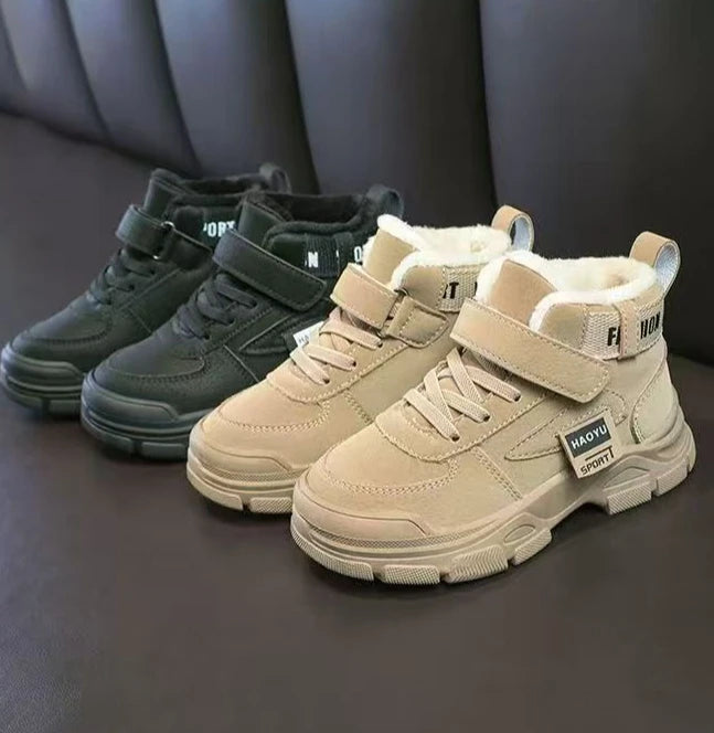Kids Winter Warm Snow Boots Boys Fleece Lined Cotton Shoes Non Slip Thick Sole Sports Sneakers for School Age Children Outdoor