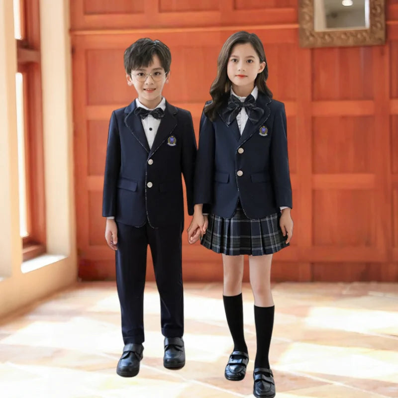 Toddler Student Clothes Sets Kids British Class Outfits Girls Jacket Plaid Skirt Suits Children Formal Dress Boys School Uniform
