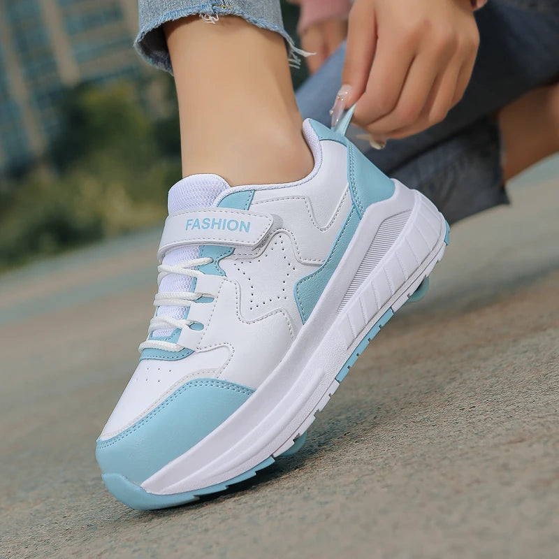 Kids Roller Skate Shoes Fashion Casual Sports Children 4-Wheels Sneakers for Boys and Girls Gift Nice Footwear