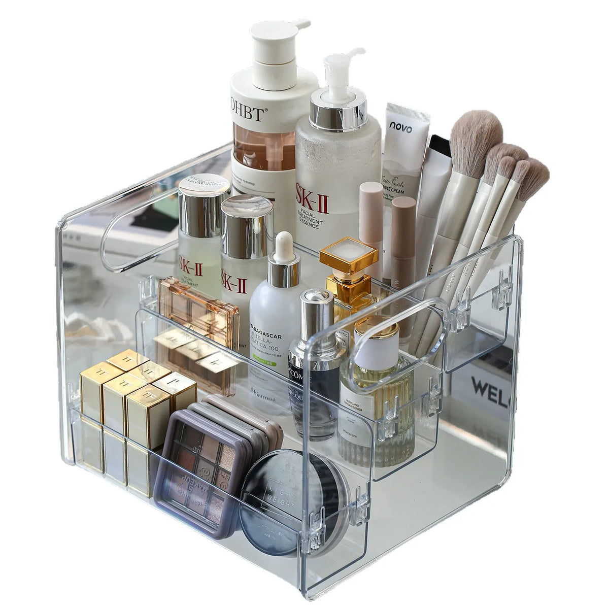 1pc Desktop Cosmetic Organizer Acrylic Transparent Slanted Storage Basket for Makeup, Lipstick, Perfume, Facial Mask, and Other