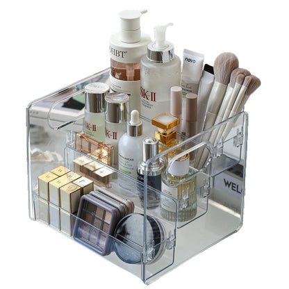 1pc Desktop Cosmetic Organizer Acrylic Transparent Slanted Storage Basket for Makeup, Lipstick, Perfume, Facial Mask, and Other