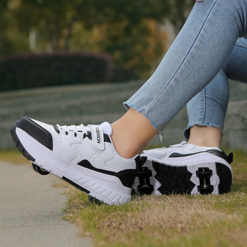 Kids Roller Skate Shoes Fashion Casual Sports Children 4-Wheels Sneakers for Boys and Girls Gift Nice Footwear