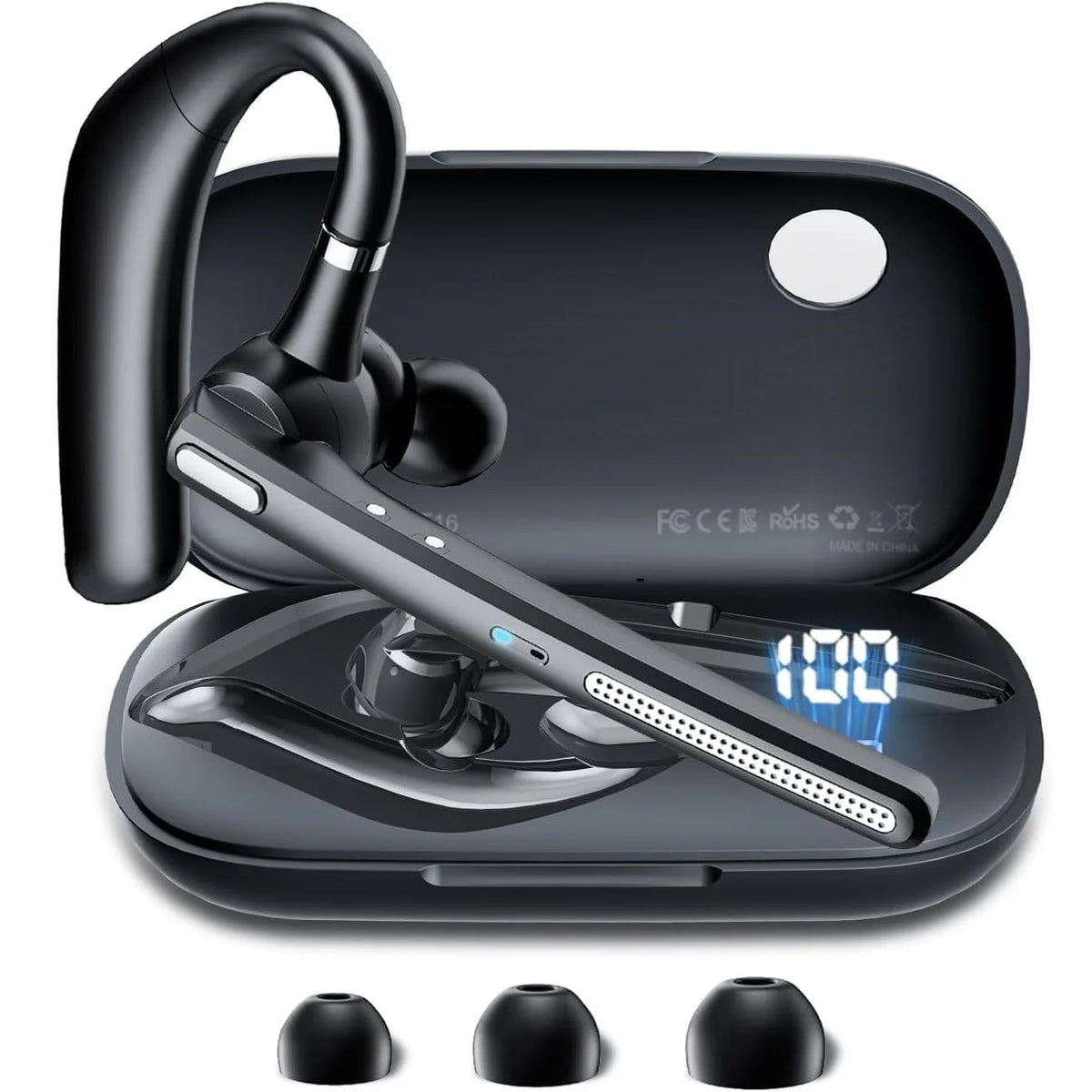 Bluetooth 6.0 Business Wireless Earphone Left Right Ear Universal LED Display With Mic Headset Ultra-long Standby For Car Driver