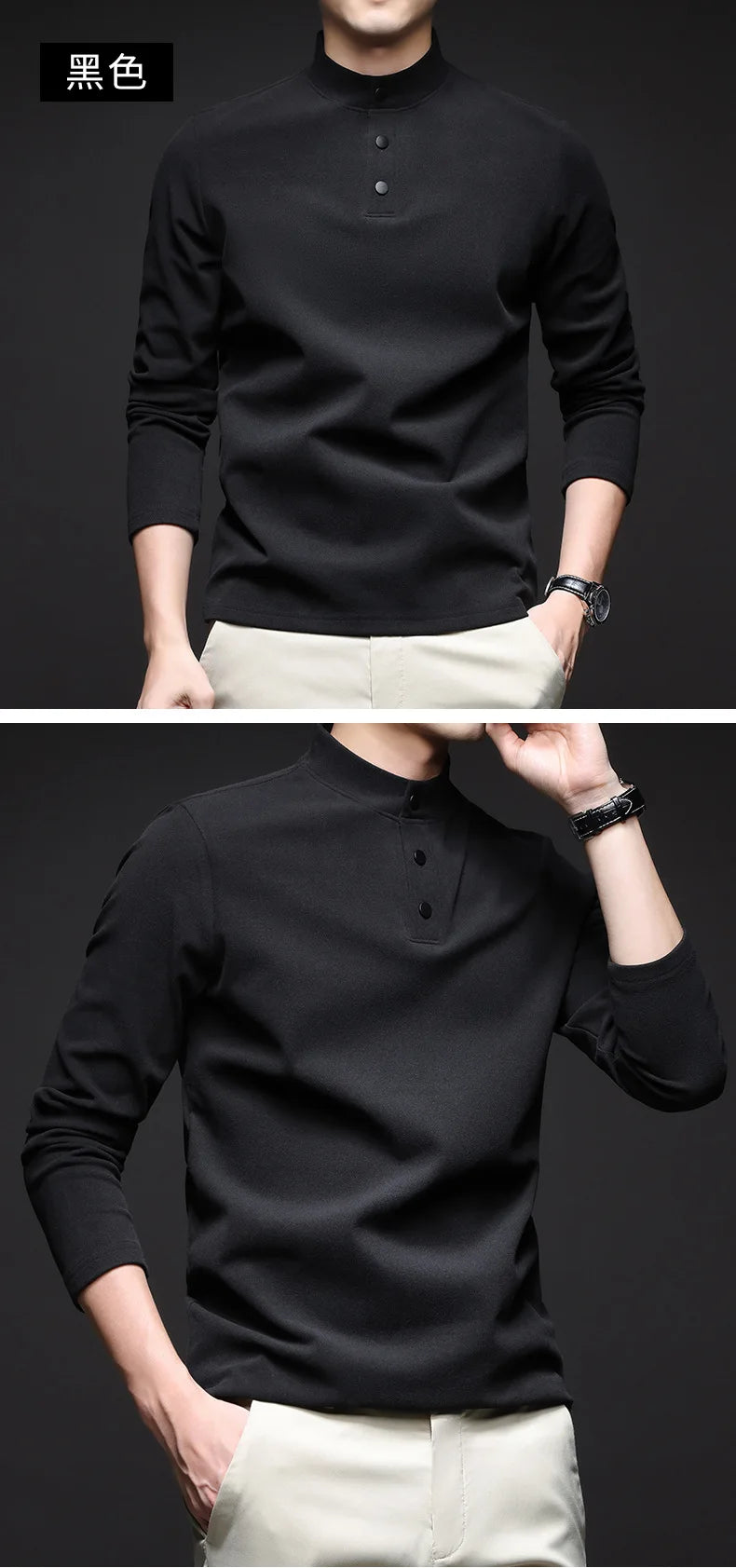 Men Mock Neck Henley Long Sleeve T Shirt Thick Warm Fleece Lined Casual Pullover Tops For Autumn Winter