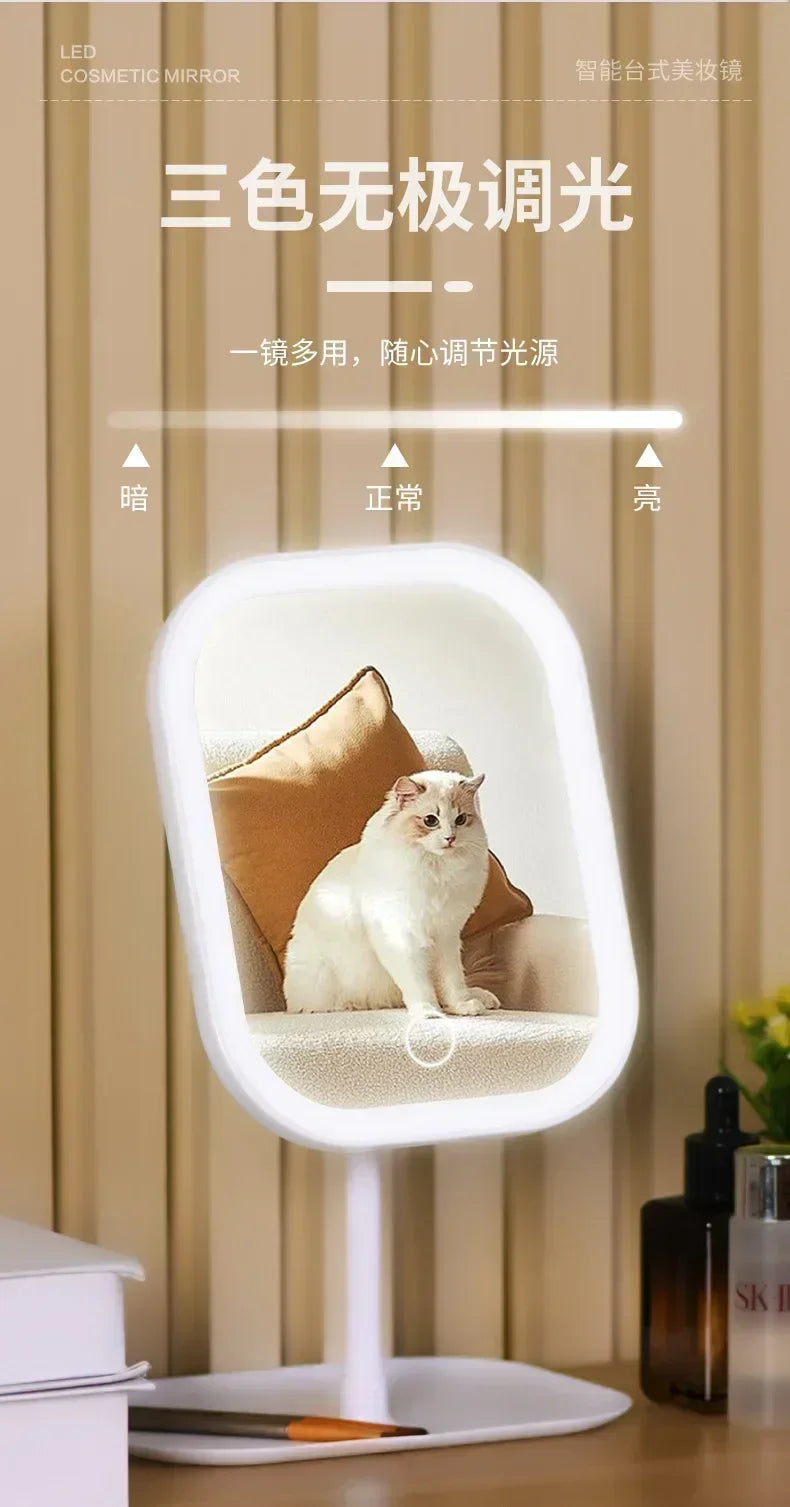 LED Makeup Mirror, Touch Control 3 Light Modes, Rechargeable Portable Vanity Mirror with Stand &amp; Foldable Design