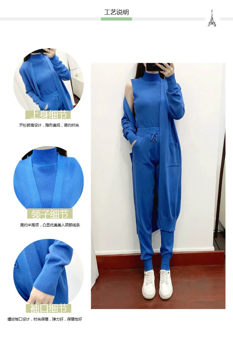 Clothes for Women 2026 Winter Autumn 3 Piece Women Fashion Knitted Top Pant Set Ladies Sweater Suit Ladies Women Suit Outfits