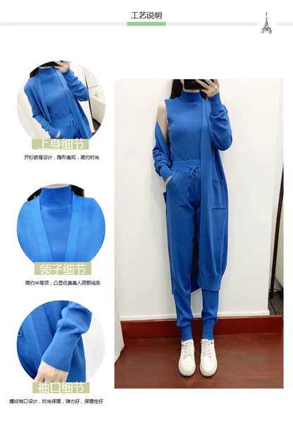 Clothes for Women 2026 Winter Autumn 3 Piece Women Fashion Knitted Top Pant Set Ladies Sweater Suit Ladies Women Suit Outfits