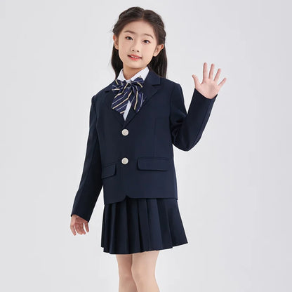 Children School Uniform Girls Jacket Pleated Skirts Suits Boys British Student Blazers Pants Kids Formal Dress Class Clothes Set