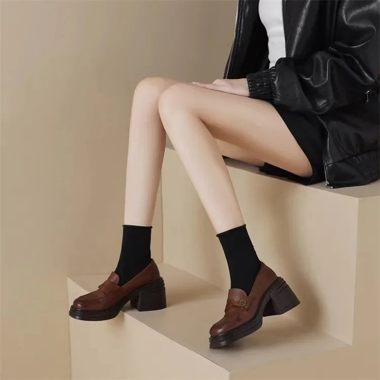 Women High Heel Shoes 2025 Retro Spring Autumn Performance Causal Women&