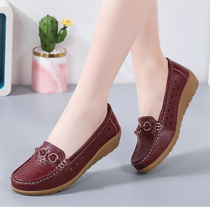 Woman Shoes Breathable Leather Shoes For Women Low Heels Casual Zapatos Mujer Elegant Heel Women&