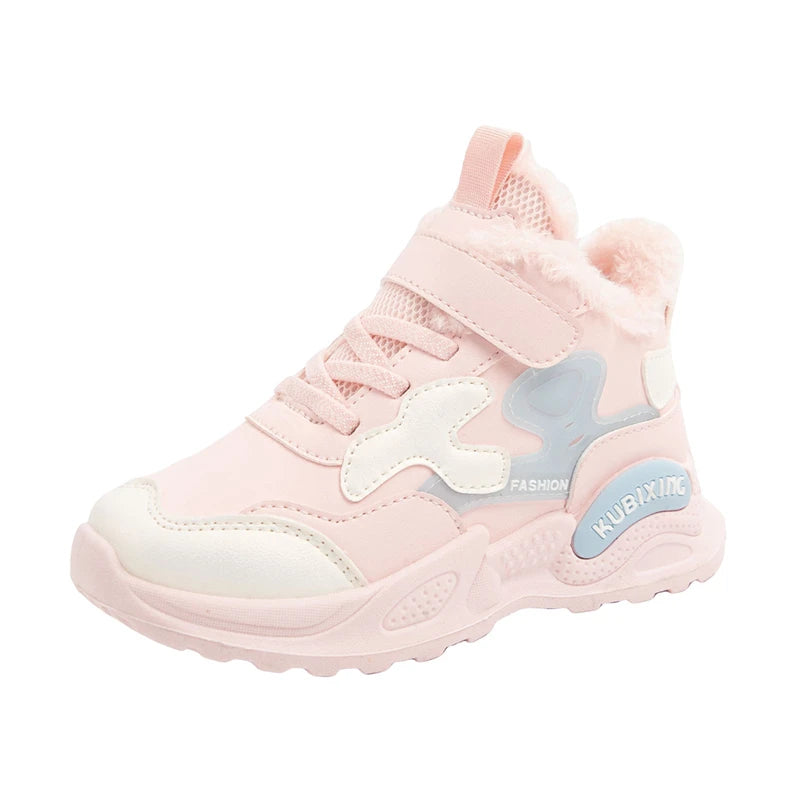 Children Winter Casual Shoes Warm Cotton Sneakers for Kids Fashion High-top Walking Shoe Boys Girls Plush Lining Winter Trainers